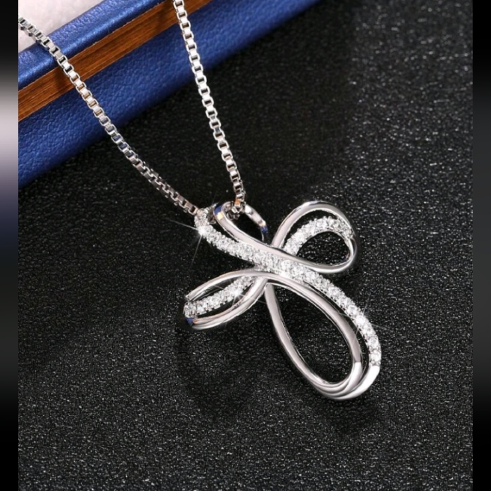 Sterling Silver Infinity Diamond Cross Pendent Necklace
